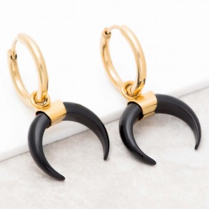 LUNIS Gold & Black minimalist chip earrings golden steel...