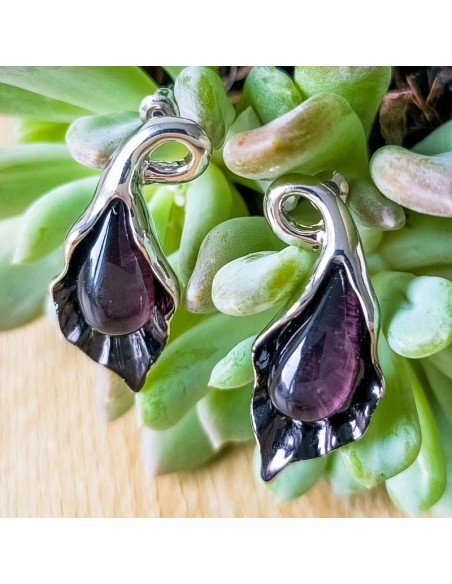 Boucles d'oreilles DALOYE Black Silver Puces clous Nature Argenté et Noir Rhodium Résines et émaux