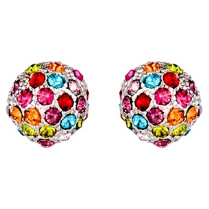 Boucles d'oreilles CLEOSA Color Silver Puces clous Boule perle pavée de cristaux Argenté et Multicolore Rhodium Cristal