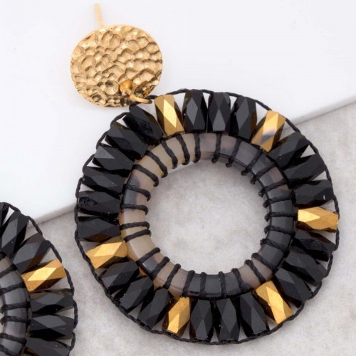 CRYSTALS VALLEY STEEL Black Gold earrings...