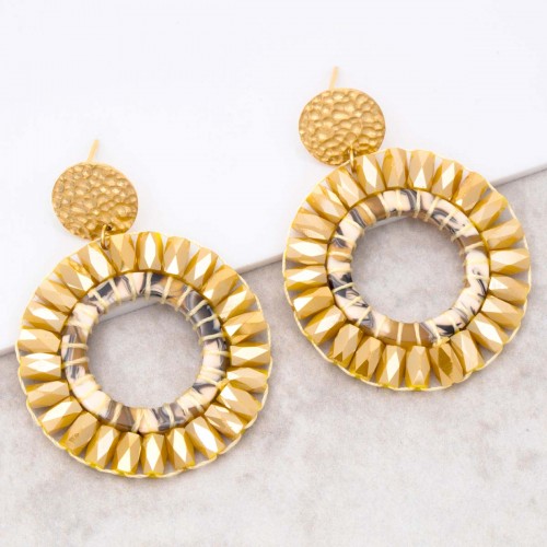 CRYSTALS VALLEY STEEL Yellow Gold earrings dangling crystals golden steel ethnic weaving