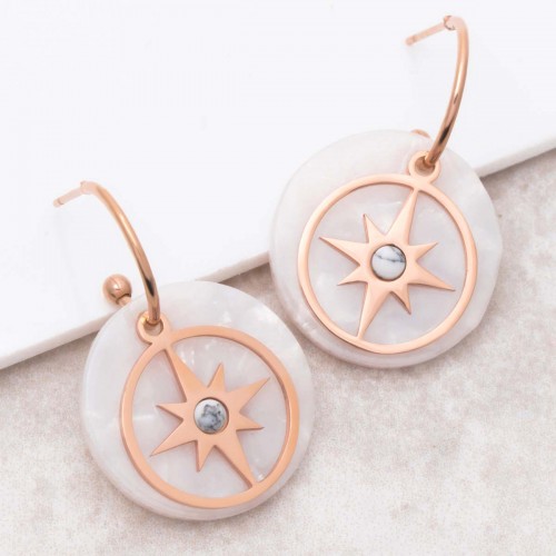 ESTELLA White Pink Gold pendant hoop earrings pink steel star symbol