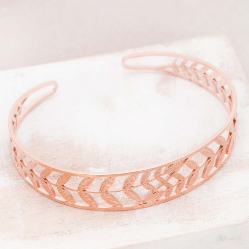 LEAF Pink Gold natural foliage pink steel cuff bracelet