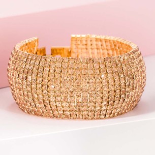 Bracelet GALA RIVER OF CRYSTAL Beige Topaz Gold Manchette souple Rivière de cristaux sertis Doré et Beige Topaze Doré à l'or fin