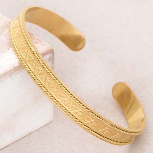 CLEO Gold golden steel bangle bracelet ethnic symbol