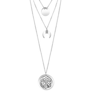Collier EL MUNDO STEEL Silver Ras de cou Multirangs à pendentif Ethnique amérindien Argenté Acier inoxydable