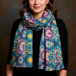 Foulard PORTOSA Purple Green étole en laine imprimée...