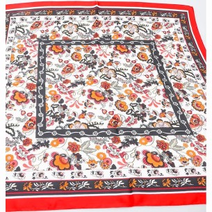 Foulard FLOREDO Red Black carré de soie imprimé floral...