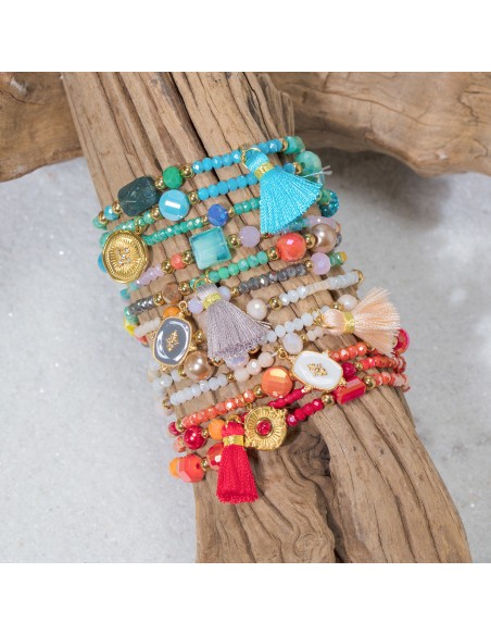 MARGO Multi Gold bracelet with steel beads Gold medal and multicolored precious stones