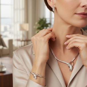 Parure MUSIKA White Silver Ras de cou serti bracelet...