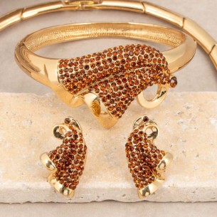 Parure OLYMPE Brown & White Gold Plastron pavé et boucles... 2