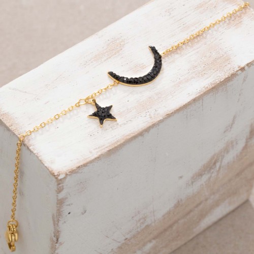 Bijoux bracelet fin STARMOON Black Gold bracelet Menthe À l'O acier inoxydable doré cristal symbole astral lunaire Bijoux Sauv