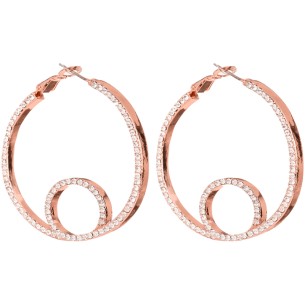 Pink & Rose Gold Loop Earrings, Pave Hoop Earrings, Rose Gold Plated Brass, Crystal