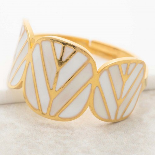DALIS white Gold minimalist adjustable bangle ring white golden steel