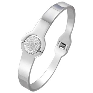 Bracelet SOLANDRA White Silver Jonc rigide pavé Boule...