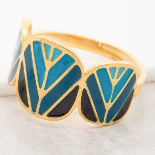 DALIS Blue Gold adjustable minimalist bangle ring golden steel blue