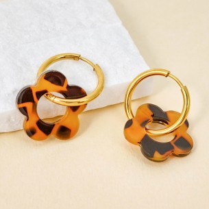 Boucles d'oreilles FLOWER DRUNK Brown Gold Créoles à... 2