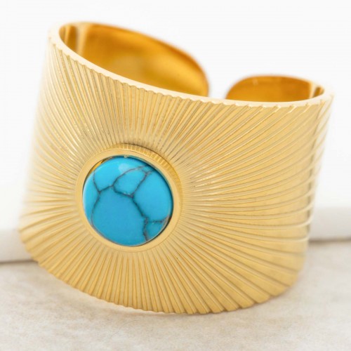 MOARA Turquoise Gold solar adjustable cabochon ring golden steel
