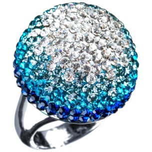 PERLONA CRYSTAL Blue Silver Cocktail Ring Pavé Ball Pavé Silver and Blue Rhodium Crystal