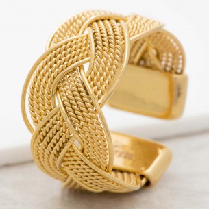 NATANE Gold adjustable bangle ring with golden steel braid