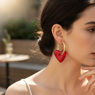 Boucles d'oreilles AMORE STEEL Red Gold Créoles à... 2