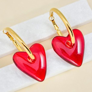 Boucles d'oreilles AMORE STEEL Red Gold Créoles à...