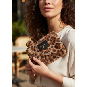 Maroquinerie LEO KISS Brown Gold Pochette imprimé léopard...