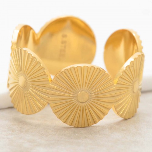MAERANE Gold adjustable bangle ring golden steel solar symbol