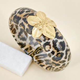 Bracelet FLORUS STEEL Brown Gold Jonc rigide Fleur et...