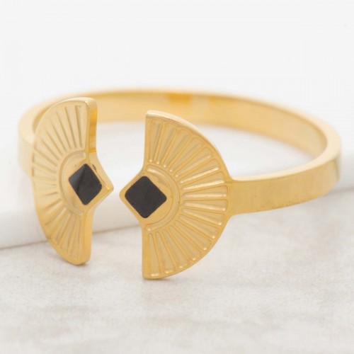 NEFER Black Gold minimalist adjustable bangle ring black golden steel
