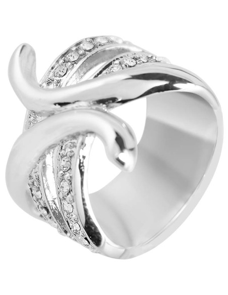 Bague LIANELLE White Silver Cocktail Pavé Arabesques Argenté et Blanc Rhodium Cristal