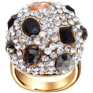 Bague EMELOR Black & White Gold Cocktail pavé Dôme Doré et Noir et Blanc Doré à l'or fin Cristal 2