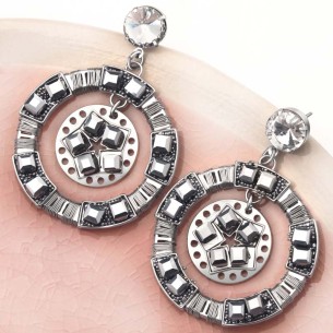 Boucles d'oreilles CUBIC STONE Silver Pendantes pavées ajourées Géométrique Argenté Rhodium Cristal 2