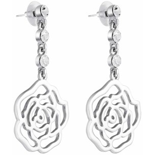 Boucles d'oreilles MYFLOR White Silver Pendantes pavées ajourées Roses Argenté et Blanc Rhodium Cristal