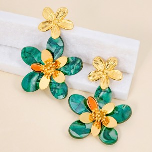 Boucles d'oreilles COROLLA FLOWER STEEL Green Gold...