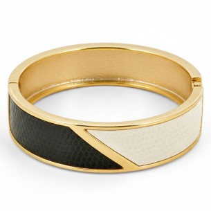 Bracelet REPTILO Black & White Gold Jonc rigide Bicolore...