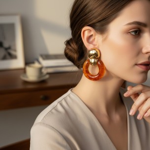 Boucles d'oreilles DEAUVILLE STEEL Brown Gold Pendantes... 2