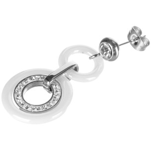 Boucles d'oreilles LINDOSA White Silver Pendantes pavées ajourées Classique Argenté et Blanc Acier inoxydable Céramique Cristal 2