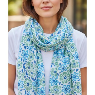 Foulard TAHITI Blue White grande étole imprimée ou paréo... 2