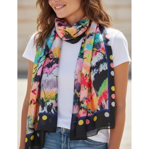 Foulard DOTS ART Color Black étole imprimée abstrait Noir...
