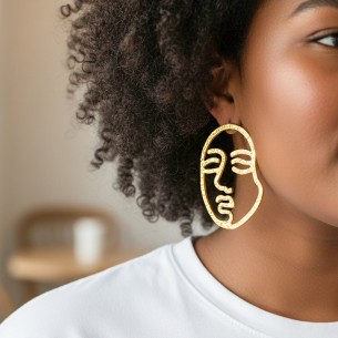 Boucles d'oreilles LINE FACES Gold Pendantes ajourées... 2