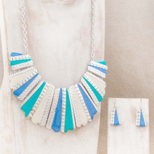 Parure MAYANE Sky Blue Silver Plastron et boucles...