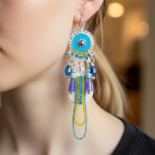 Boucles d'oreilles MALDIVES Turquoise Silver Pendantes à...