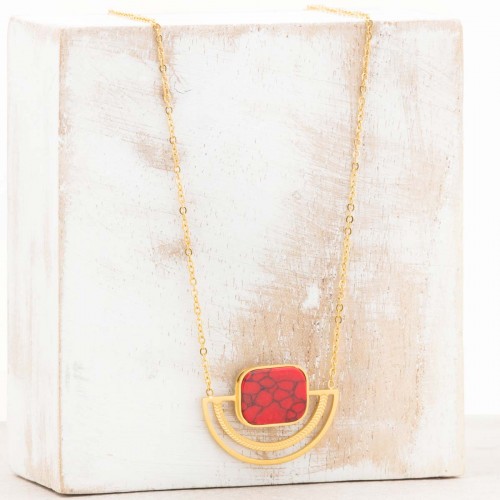 Bijoux collier minimaliste fin court KERONE Red Gold Menthe À l'O acier inoxydable doré jaspe rouge corail Bijoux Sauvages