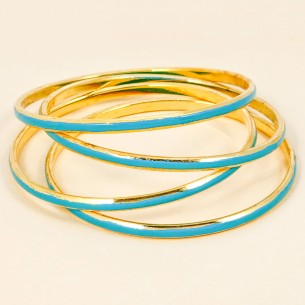 Bracelet LINA Sky Blue Gold Jeu de joncs rigides Lisse...