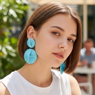 Boucles d'oreilles ROMA Sky Blue Silver Pendantes pavées...