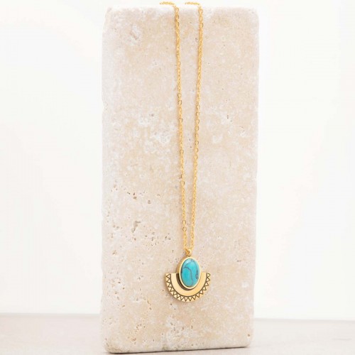 Bijoux collier Ethnique fin court NAELI Blue Gold Menthe À l'O acier inoxydable doré bleu Turquoise Bijoux Sauvages