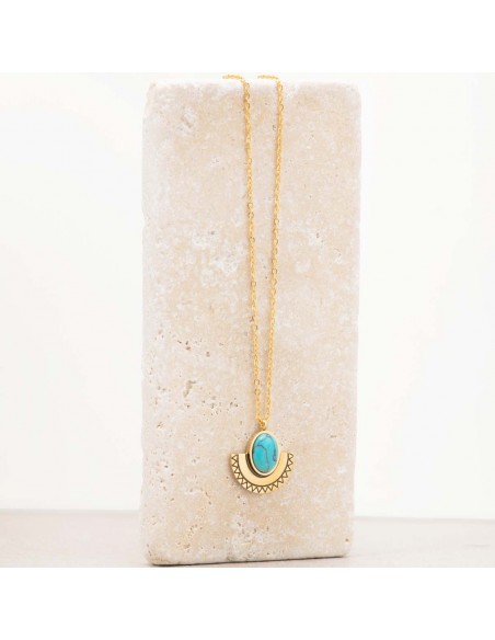 NAELI Blue Gold short ethnic solar necklace turquoise blue gold steel