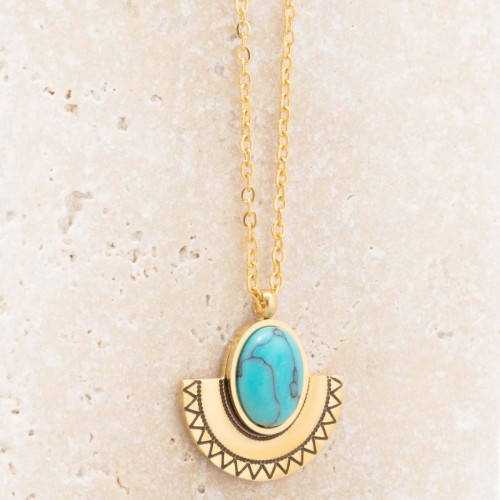 NAELI Blue Gold short ethnic solar necklace turquoise blue gold steel