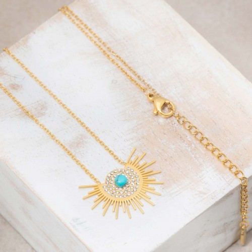 Bijoux collier solaire fin court ASOL Blue Gold Menthe À l'O acier inoxydable doré bleu Turquoise Bijoux Sauvages
